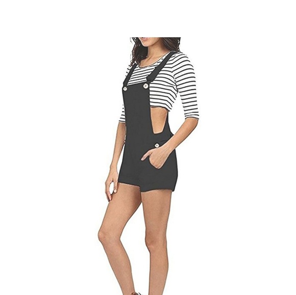 AMZIE Black Denim Overall Shorts - Picture 6 of 7